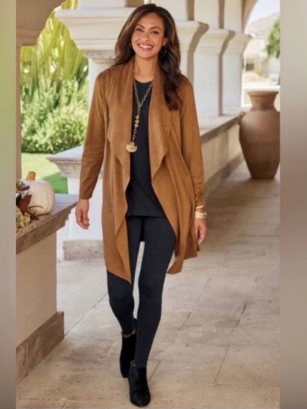 Soft Surroundings Faux Suede Open Front Cardigan Jacket Large